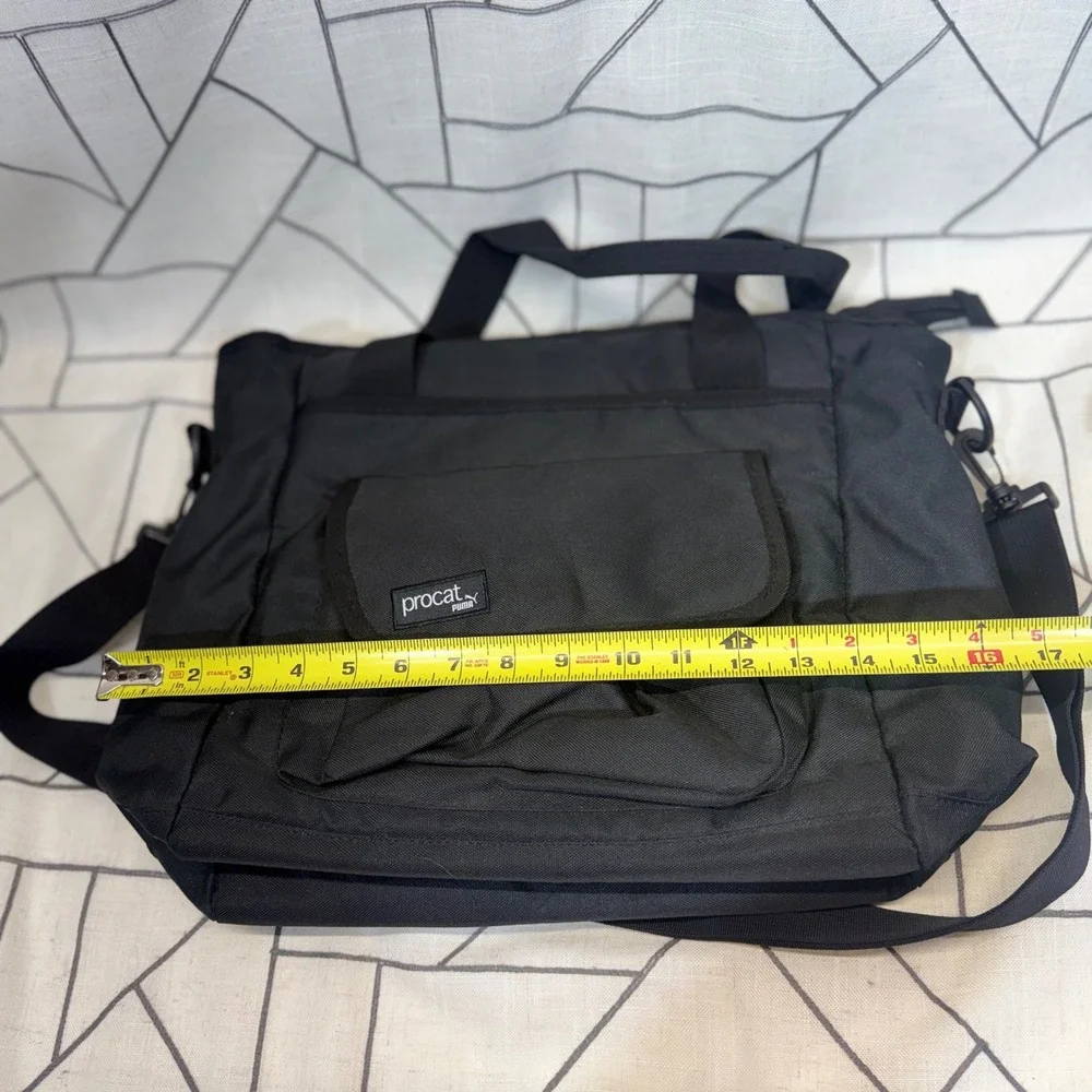Puma Procat Messenger Bag Large Black Nylon Crossbody Travel Laptop Tote‎
